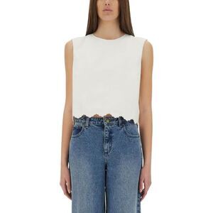 PATOU Sleeveless Scalloped Hem Crop Top Women WHITE T-Shirts & Tops